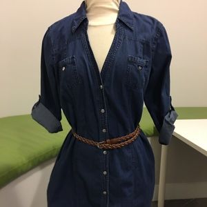 Guess denim button down belted dress